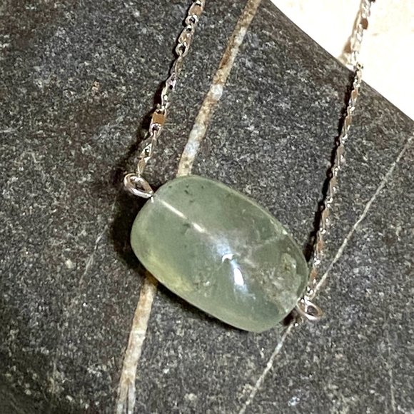 2/$20, Light Green Prehnite Necklace, Genuine Tumbled Gemstone Bar Pendant - Picture 5 of 10
